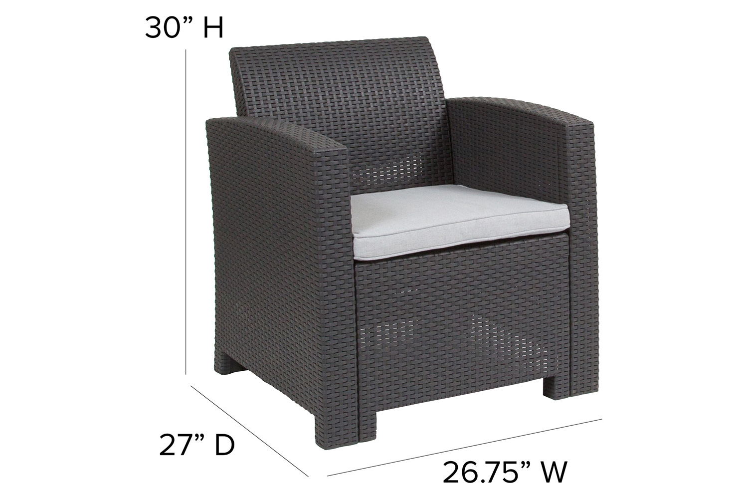 BLNK Seneca Faux Rattan Chair with All-Weather Light Gray Cushion - Dark Gray