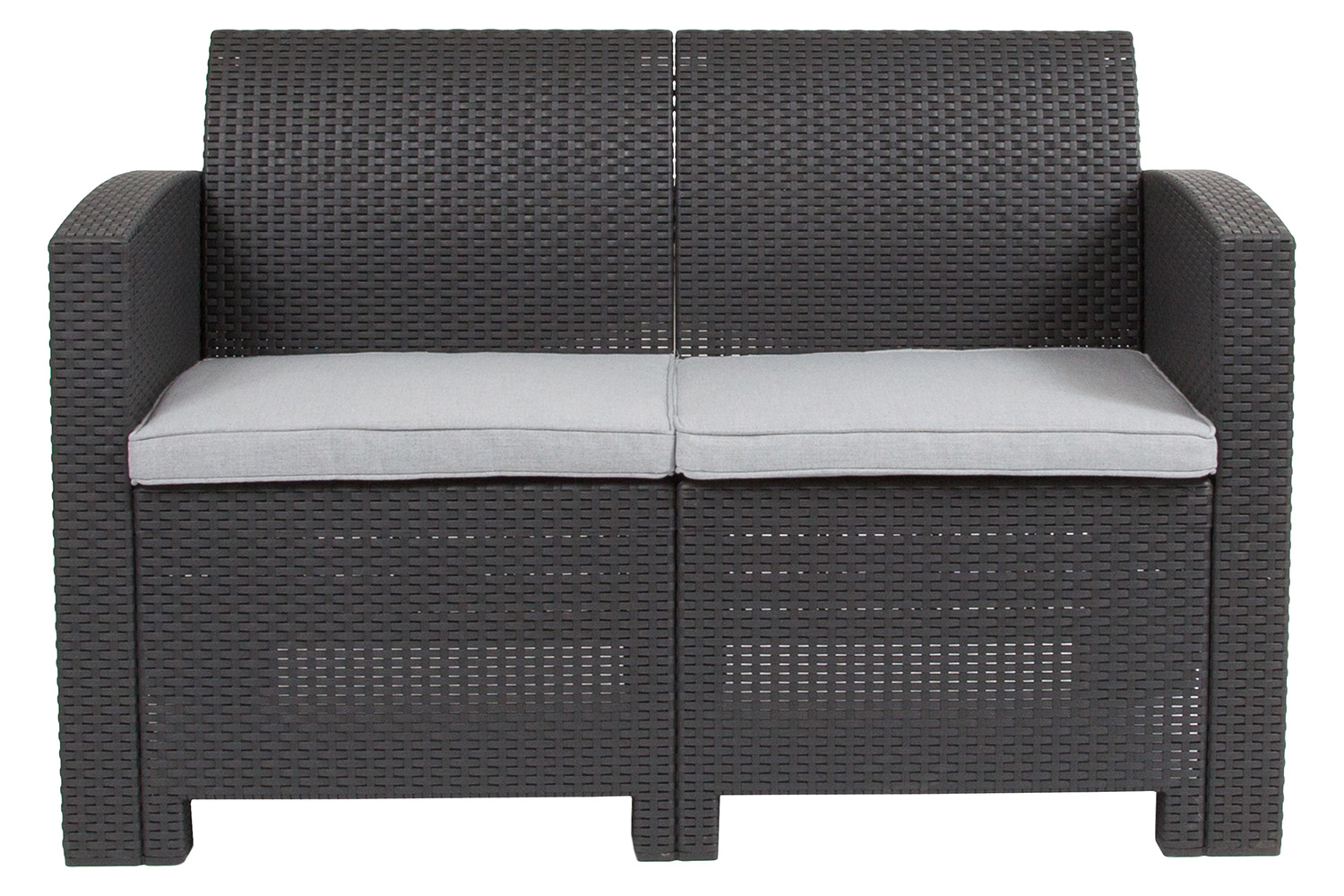 BLNK Seneca Faux Rattan Loveseat with All-Weather Light Gray Cushions - Dark Gray