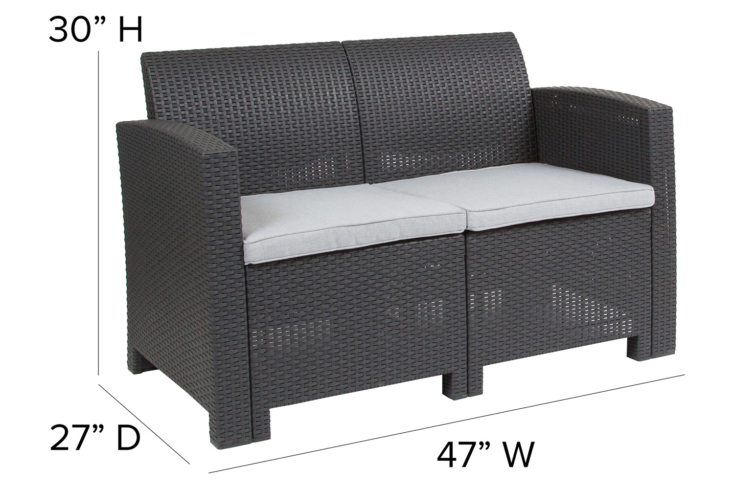 BLNK Seneca Faux Rattan Loveseat with All-Weather Light Gray Cushions - Dark Gray