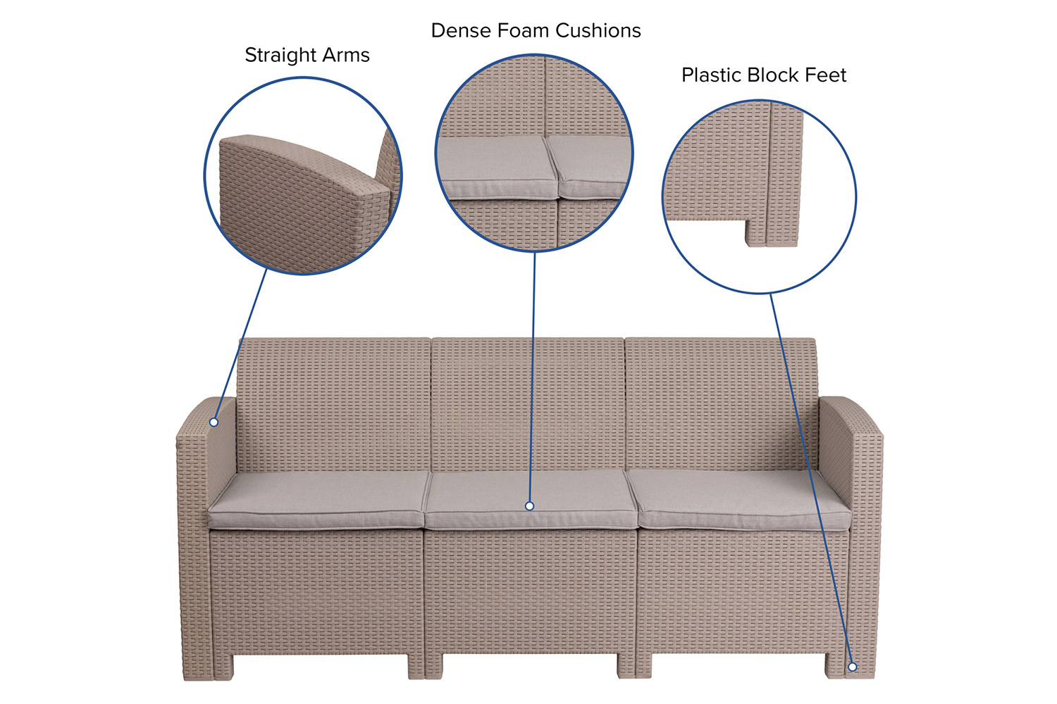 BLNK Seneca Faux Rattan Sofa with All-Weather Light Gray Cushions - Light Gray