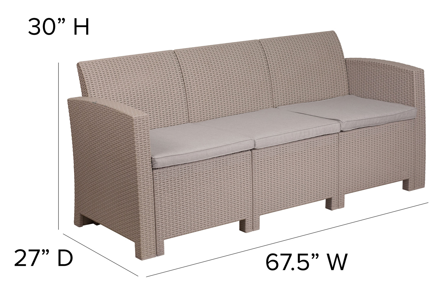 BLNK Seneca Faux Rattan Sofa with All-Weather Light Gray Cushions - Light Gray