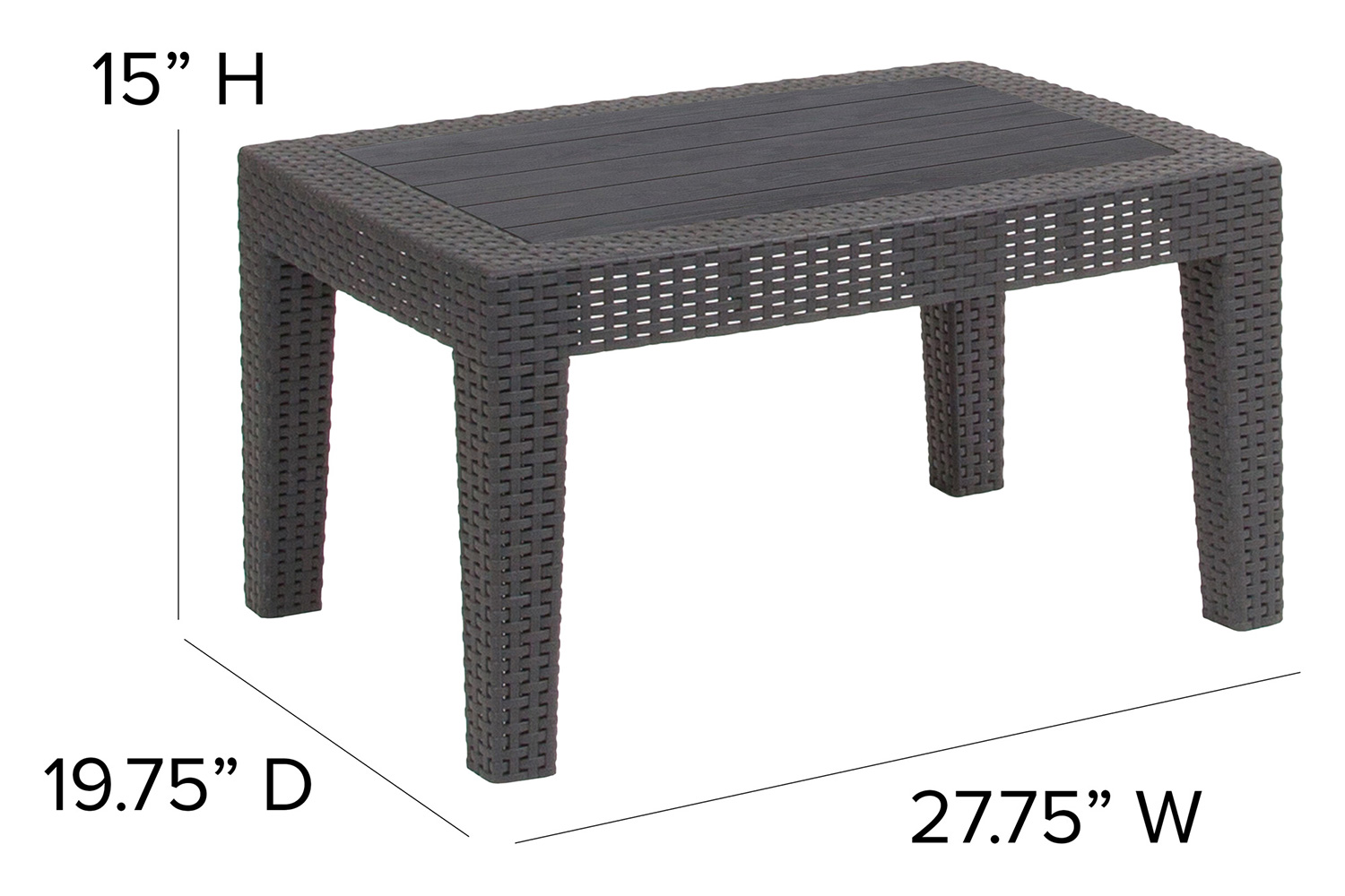 BLNK Seneca Faux Rattan Coffee Table - Dark Gray