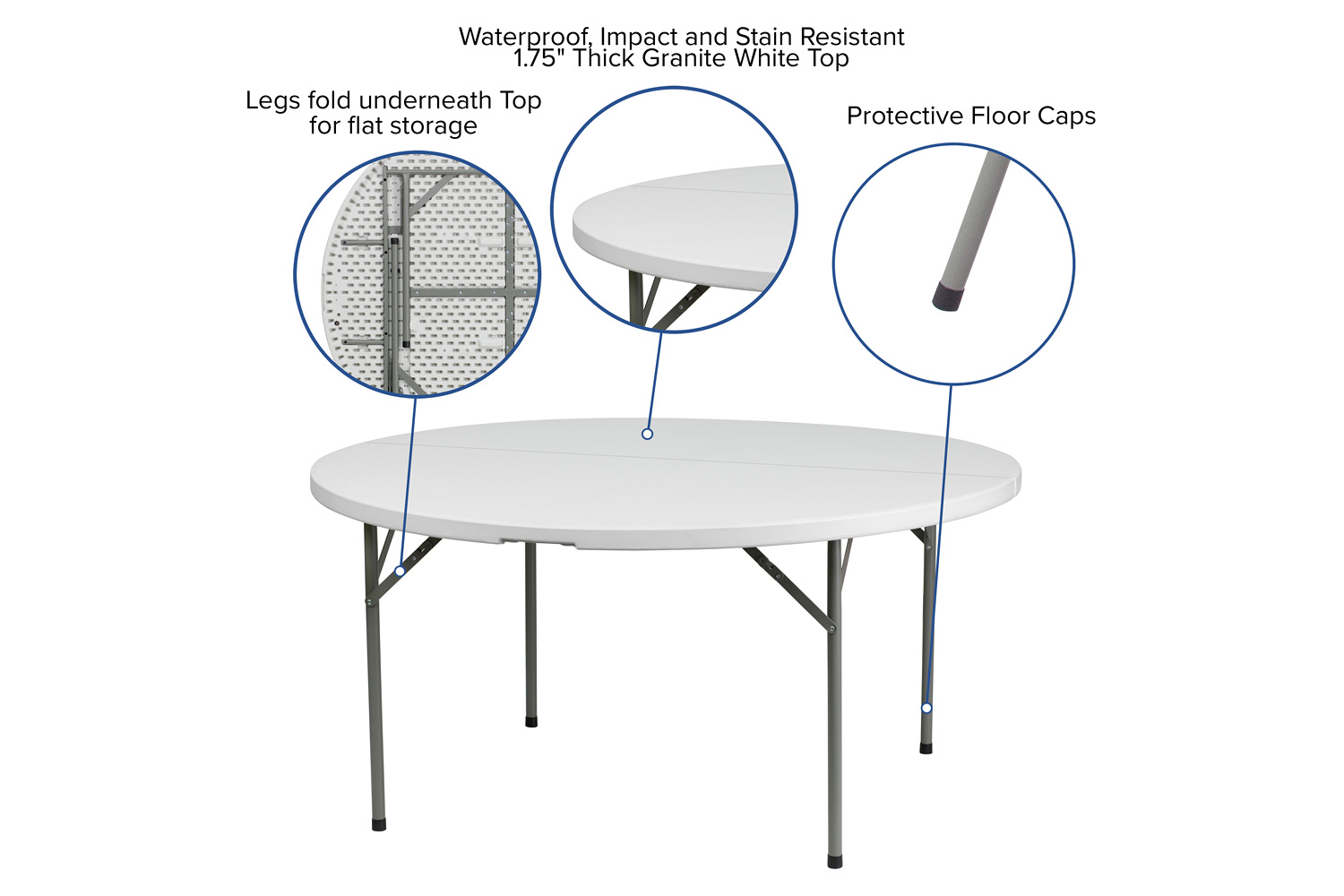 BLNK Elon Style 1 Round Plastic Split Folding Table - 5'D