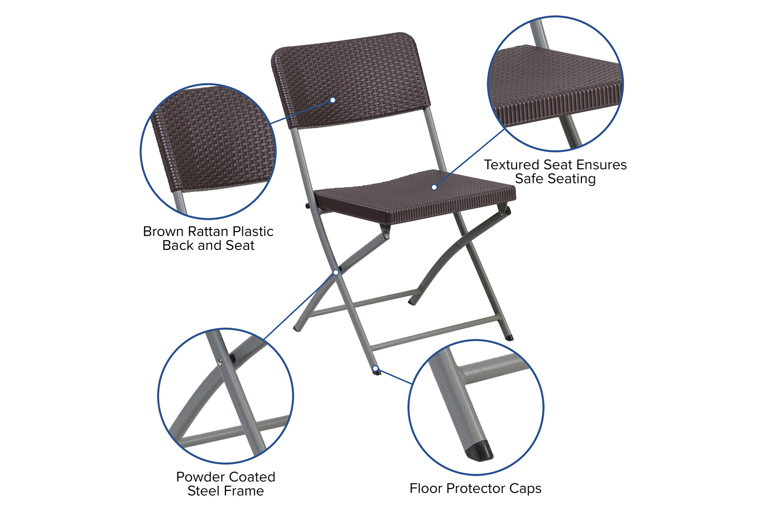 BLNK - HERCULES Series Plastic Rattan Folding Chair with Gray Frame