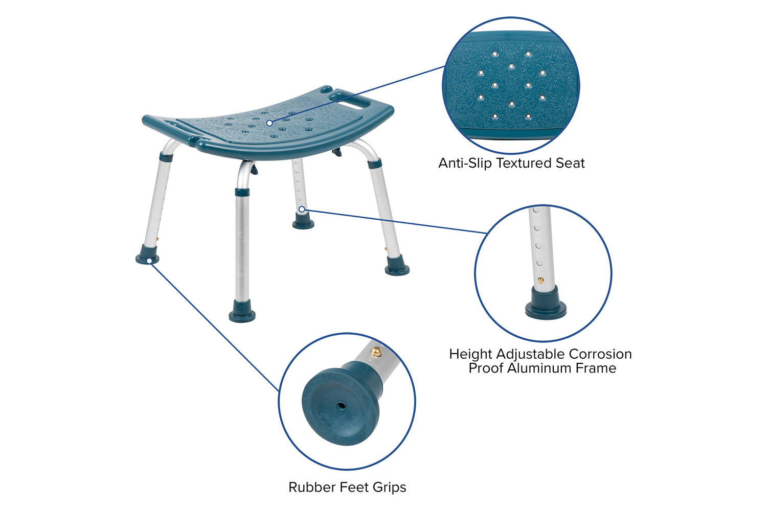 BLNK HERCULES Series Medical Adjustable Bath and Shower Chair with Non-slip Feet - Navy