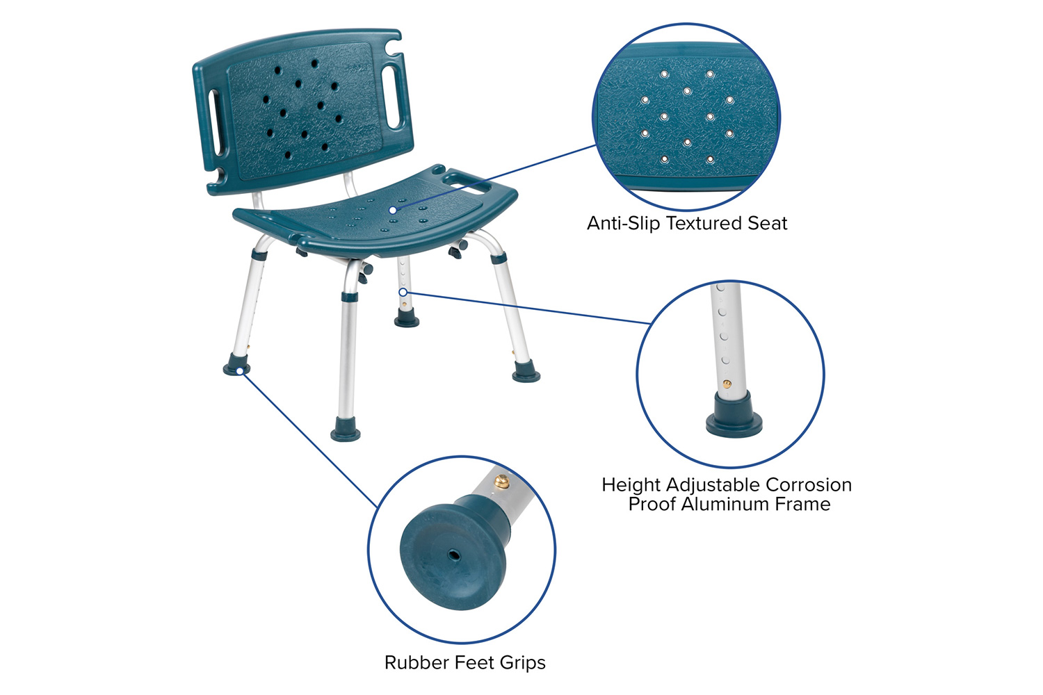 BLNK HERCULES Series Medical Adjustable Bath and Shower Chair with Extra Large Back - Navy