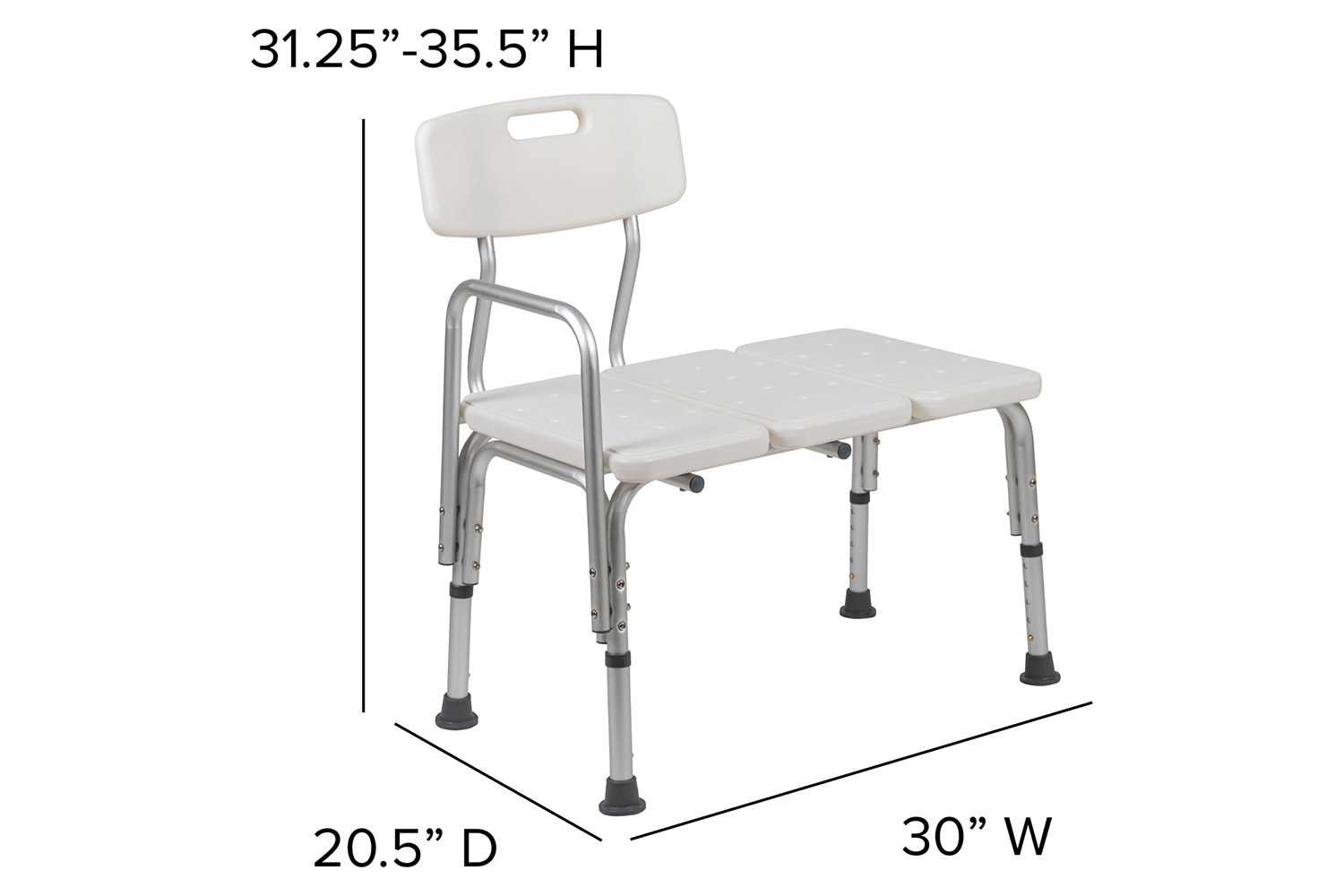 BLNK HERCULES Series Adjustable Bath and Shower Transfer Bench with Back and Side Arm - White