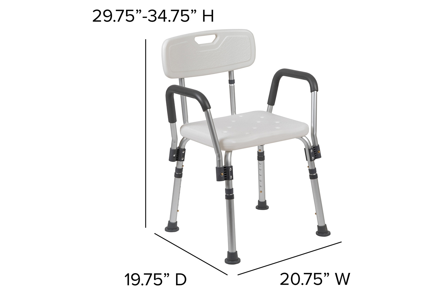 BLNK HERCULES Series Medical Adjustable Bath and Shower Chair with Quick Release Back and Arms - White