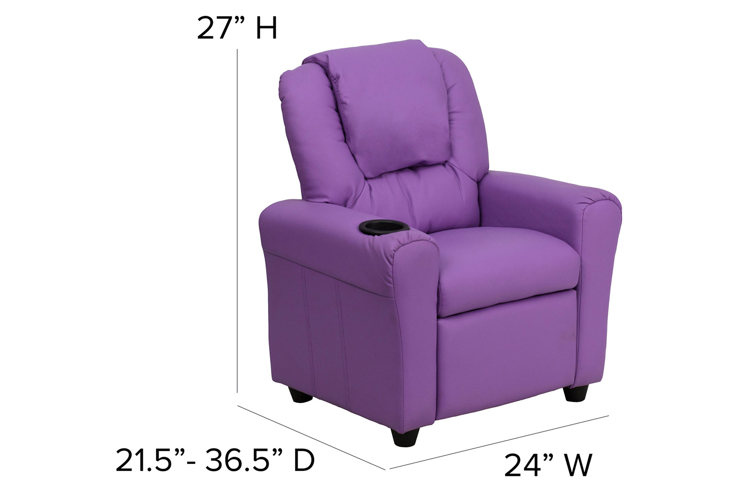 BLNK Vana Vinyl Contemporary Kids Recliner with Cup Holder and Headrest - Lavender