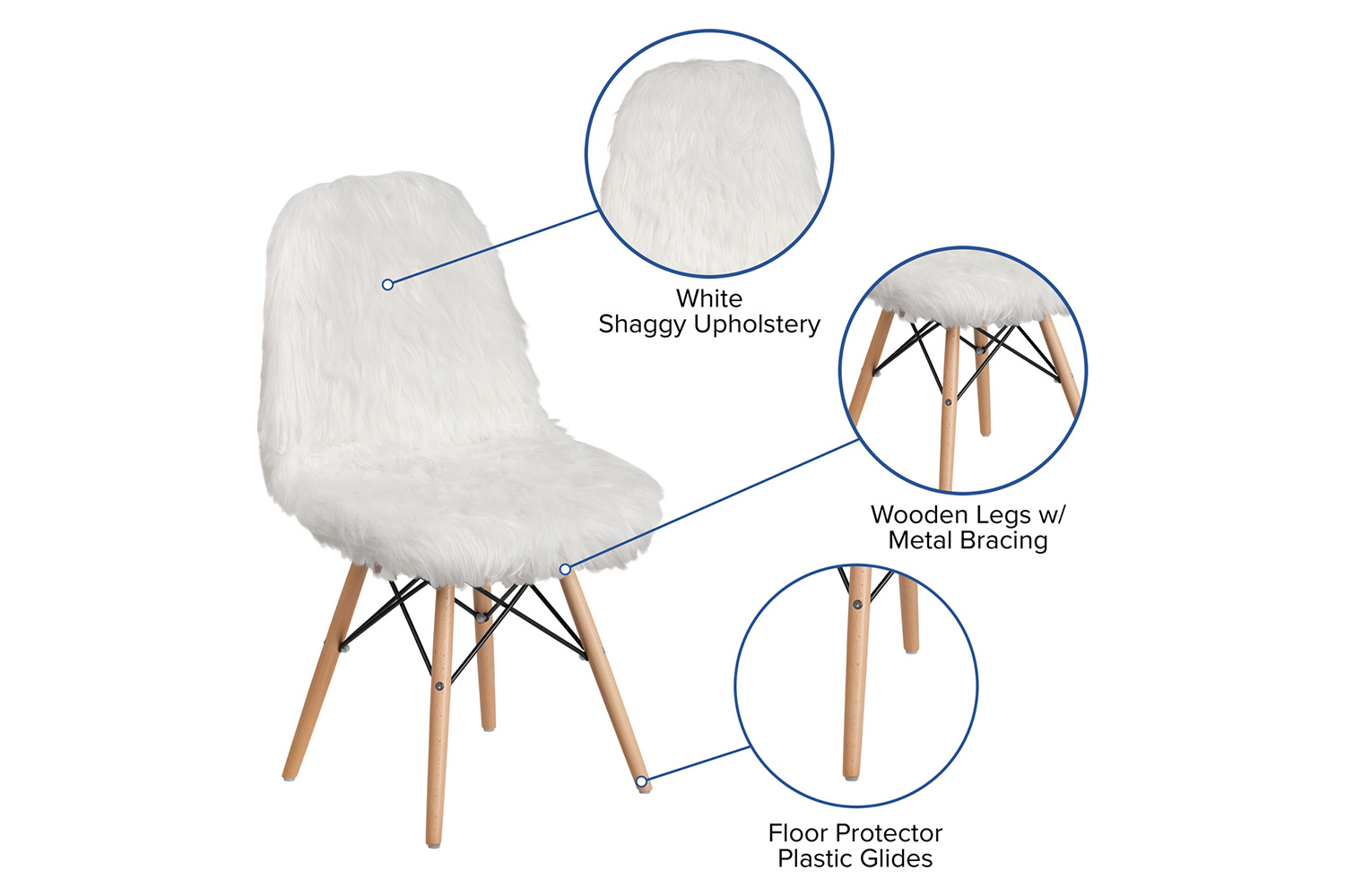 BLNK Calvin Shaggy Dog Accent Chair - White