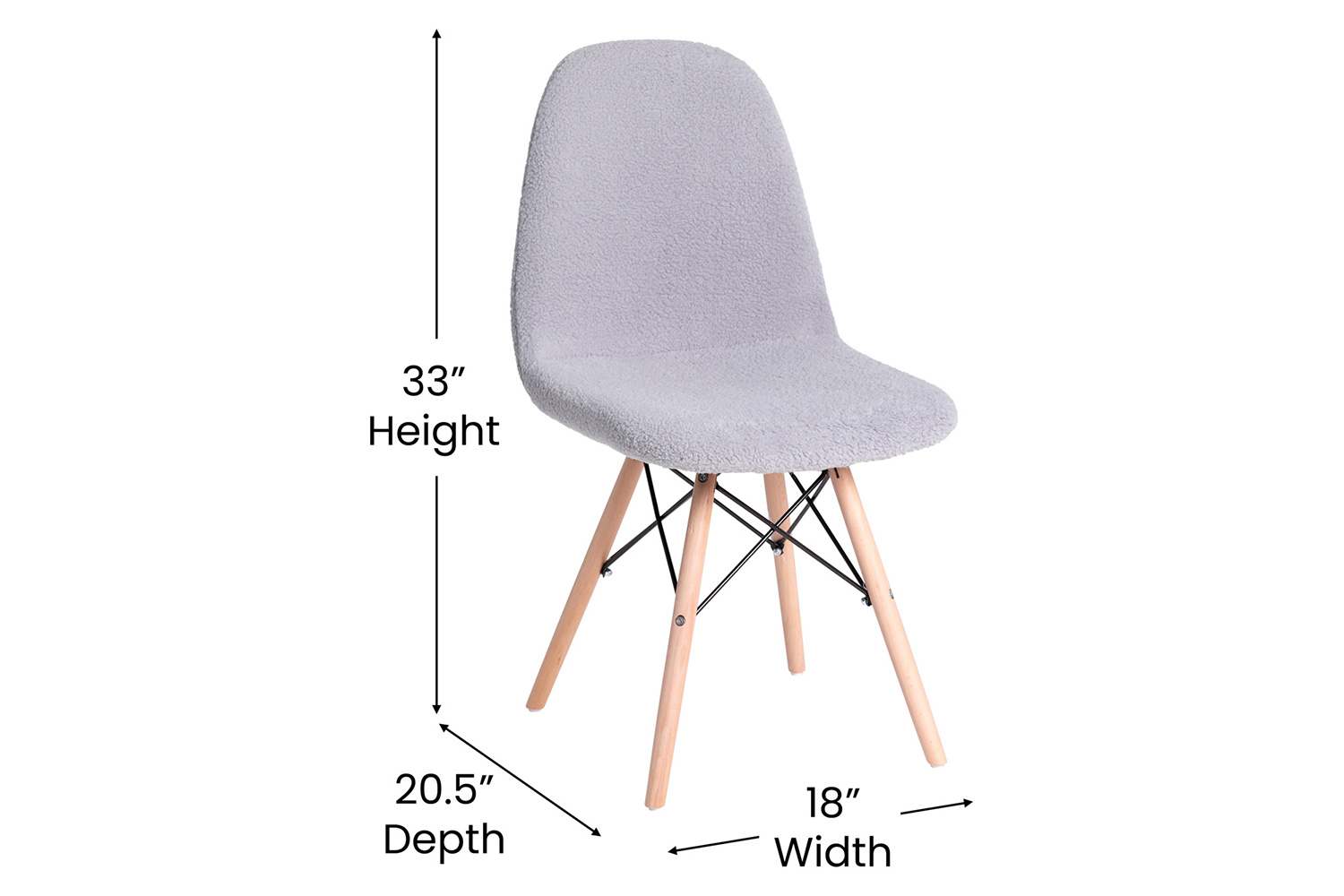 BLNK Zula Shearling Faux Shearling Padded Armless Accent Chair with Beechwood Legs in Gray - Gray
