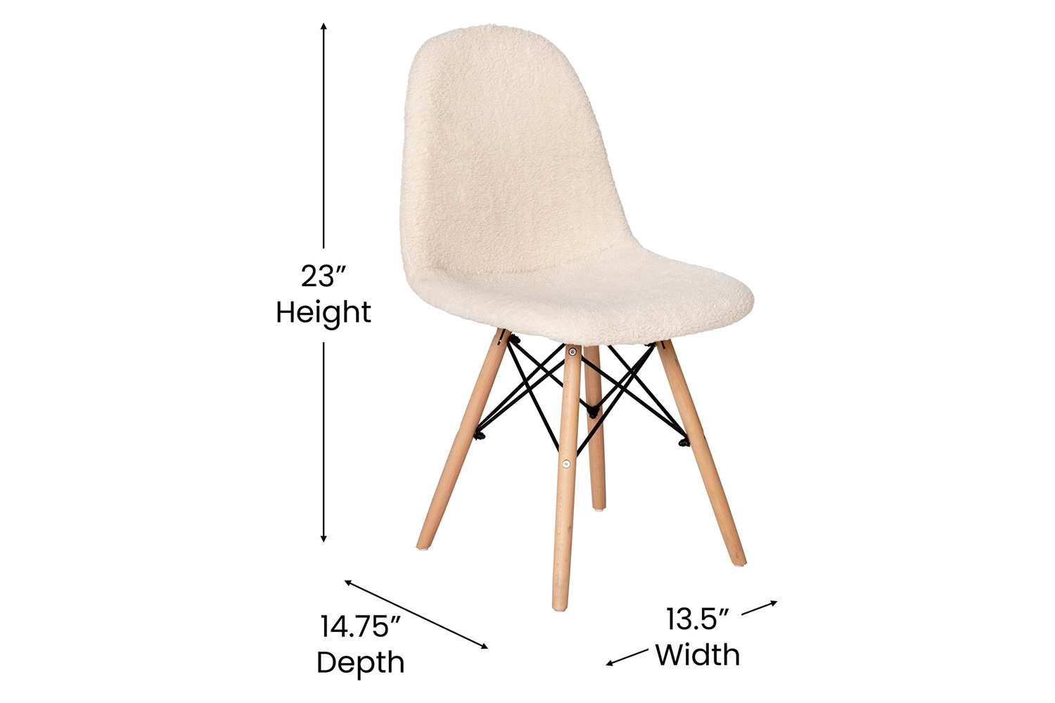 BLNK Zula Shearling Faux Shearling Padded Armless Accent Chair with Beechwood Legs in Gray - Off/White