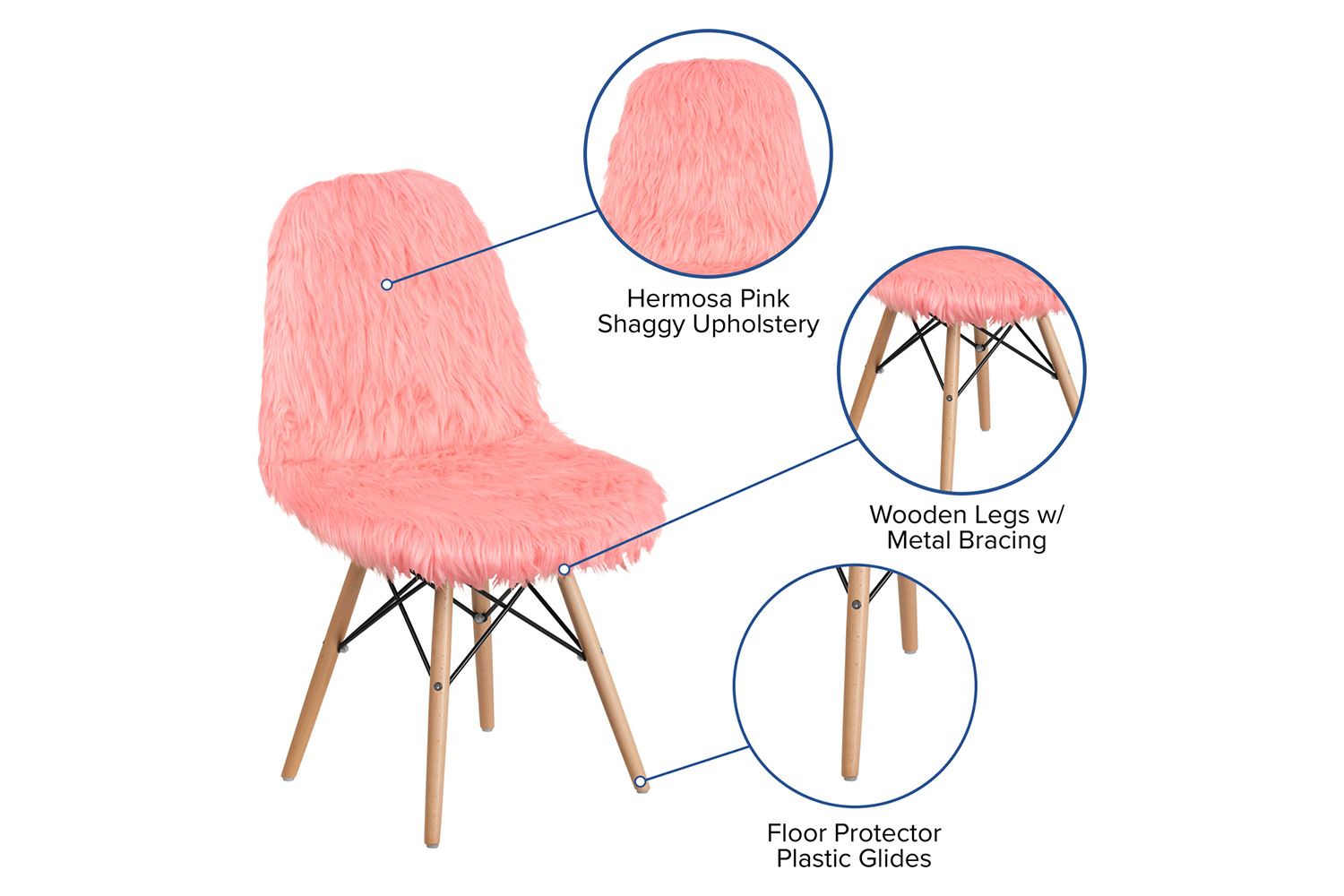 BLNK Calvin Shaggy Dog Accent Chair - Pink