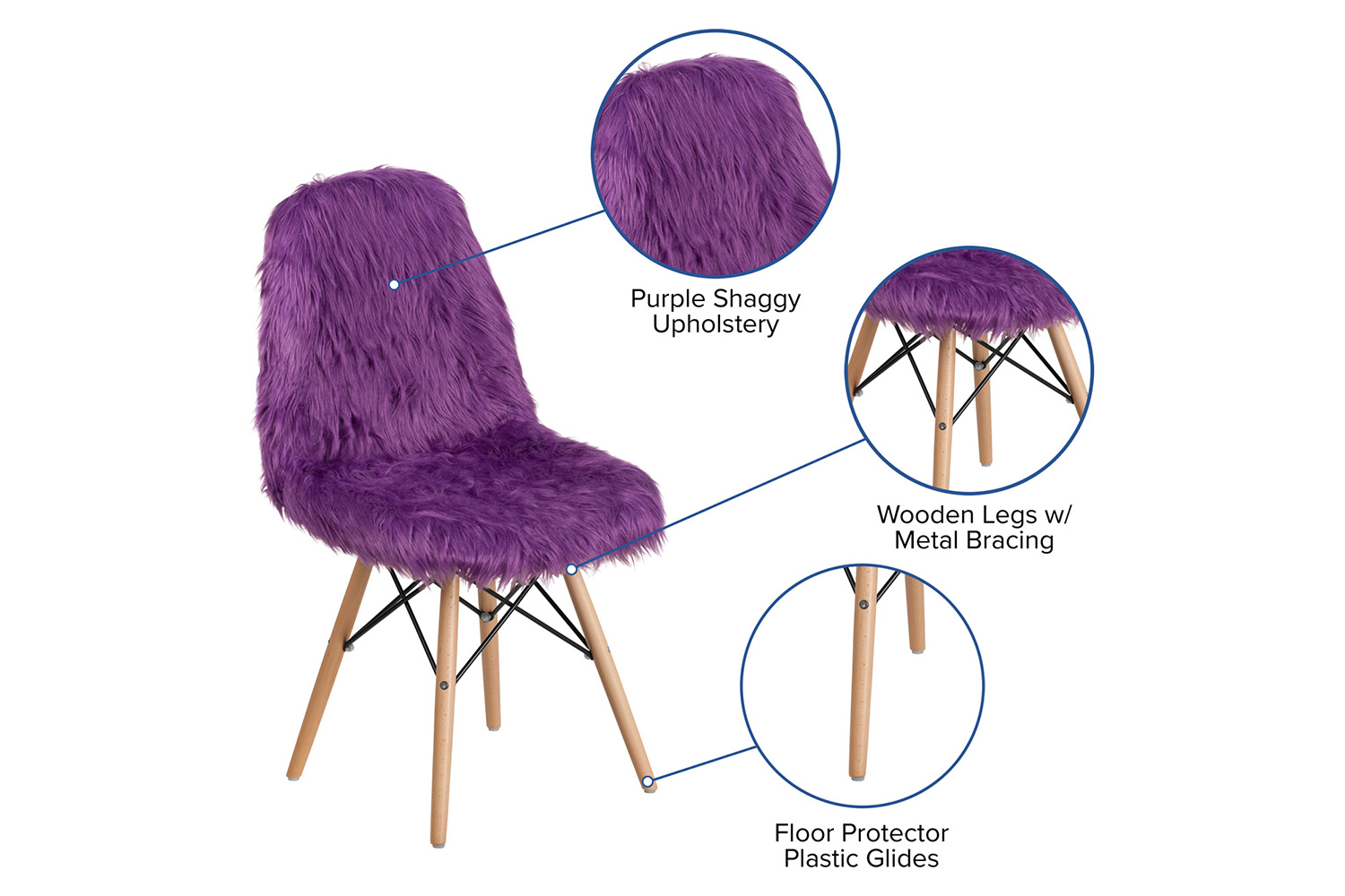 BLNK Calvin Shaggy Dog Accent Chair - Purple