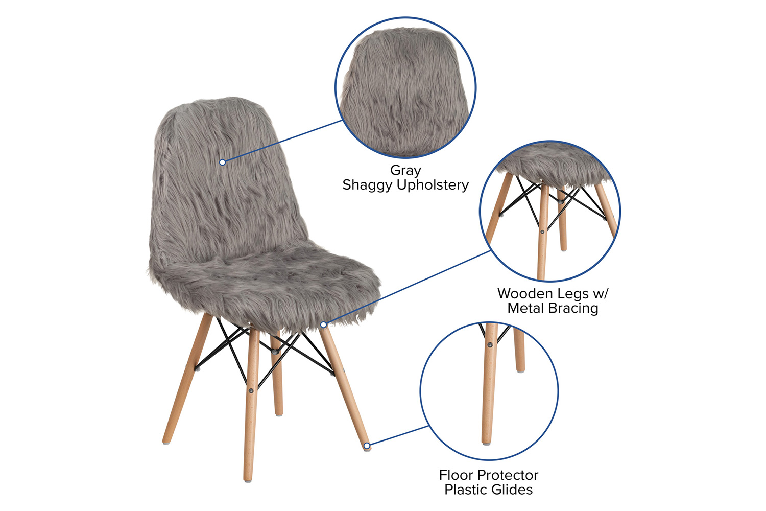BLNK Calvin Shaggy Dog Accent Chair - Charcoal Gray