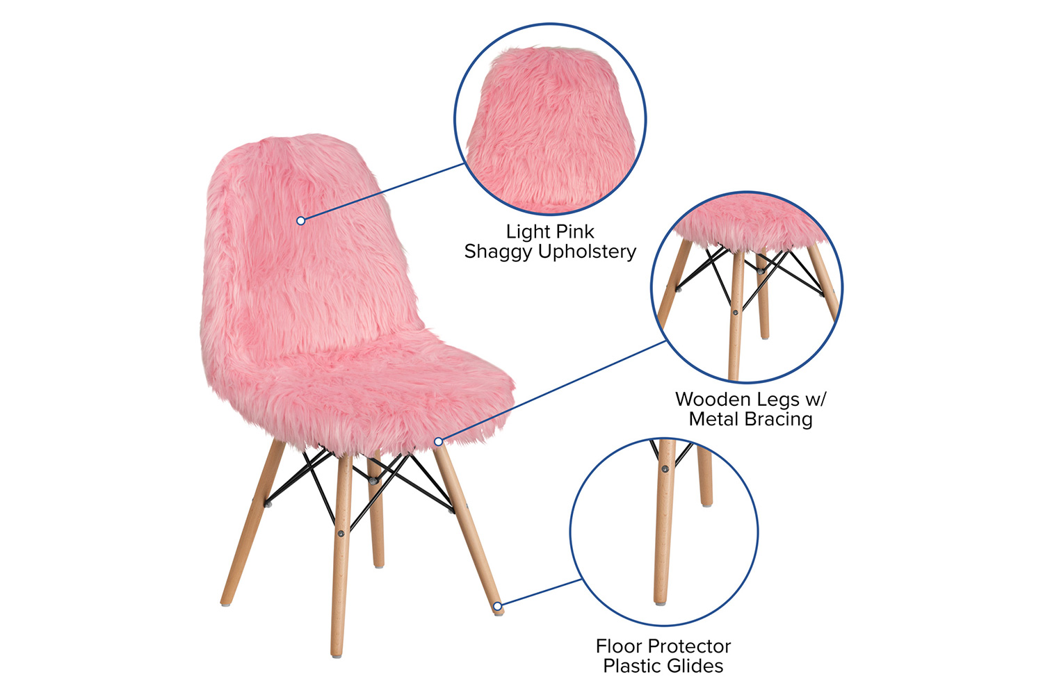 BLNK Calvin Shaggy Dog Accent Chair - Light Pink