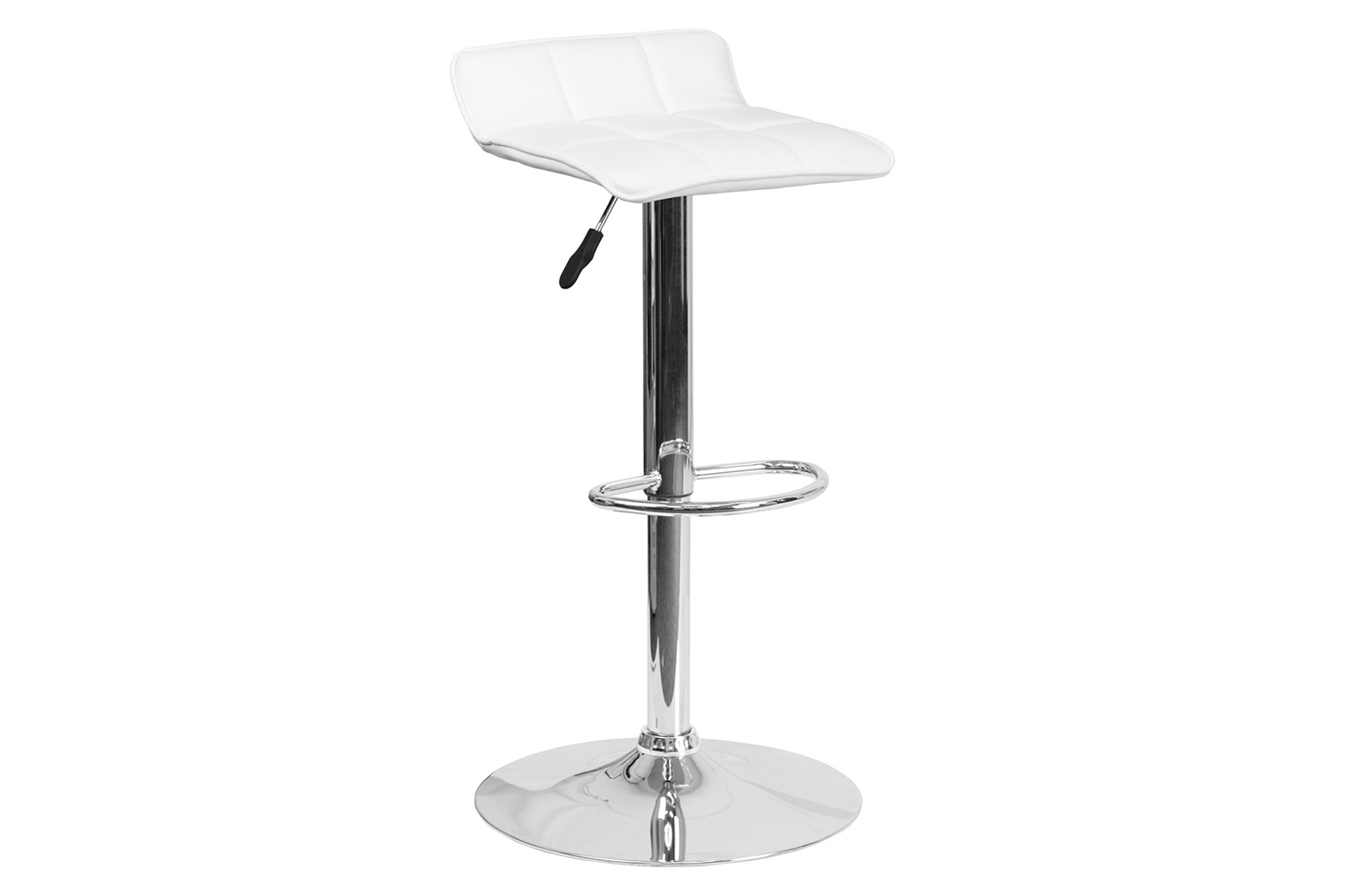 BLNK Mark Vinyl Adjustable Height Bar Stool with Quilted Wave Seat and Chrome Base - White