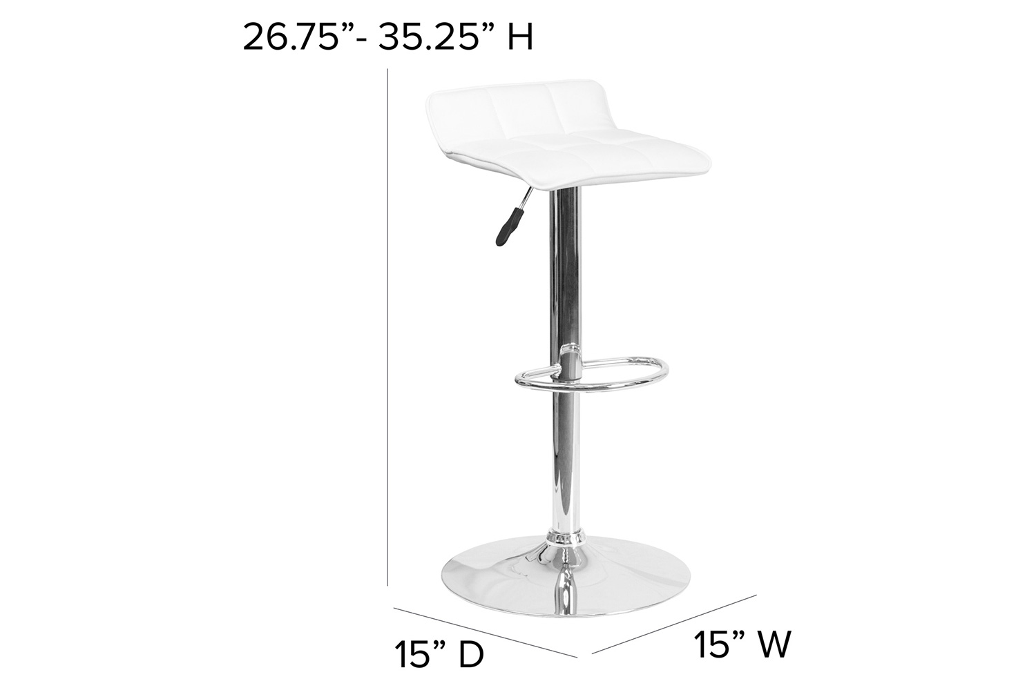 BLNK Mark Vinyl Adjustable Height Bar Stool with Quilted Wave Seat and Chrome Base - White