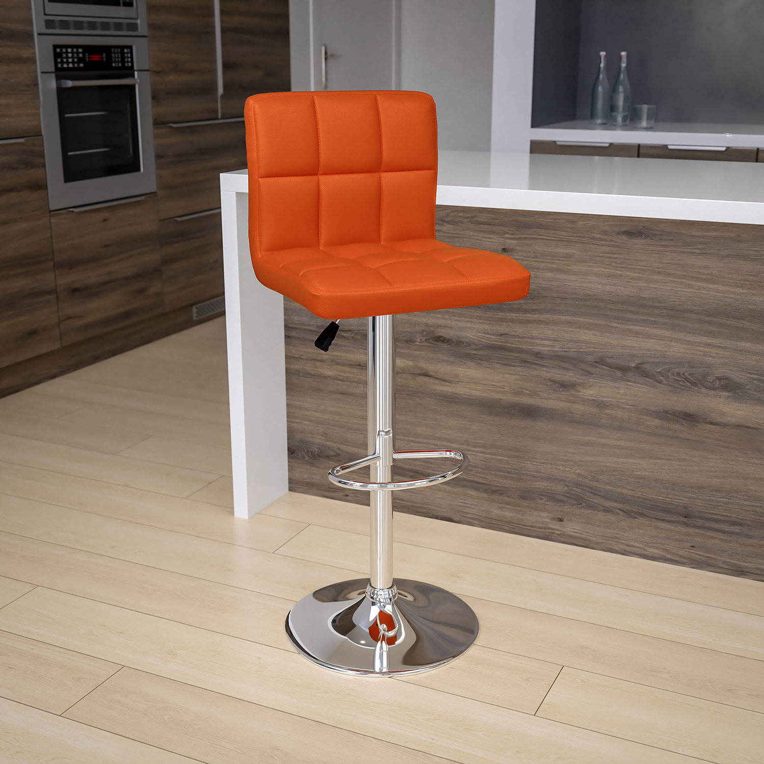 BLNK - Kathleen Quilted Vinyl Adjustable Height Bar Stool with Chrome Base