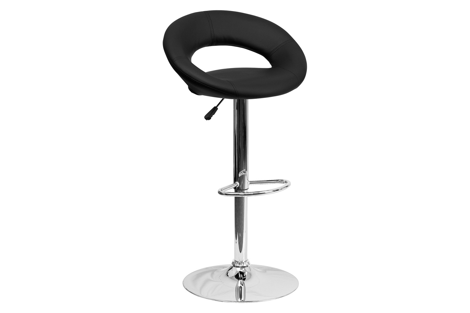 BLNK Brook Vinyl Rounded Orbit-Style Back Adjustable Height Bar Stool with Chrome Base - Black
