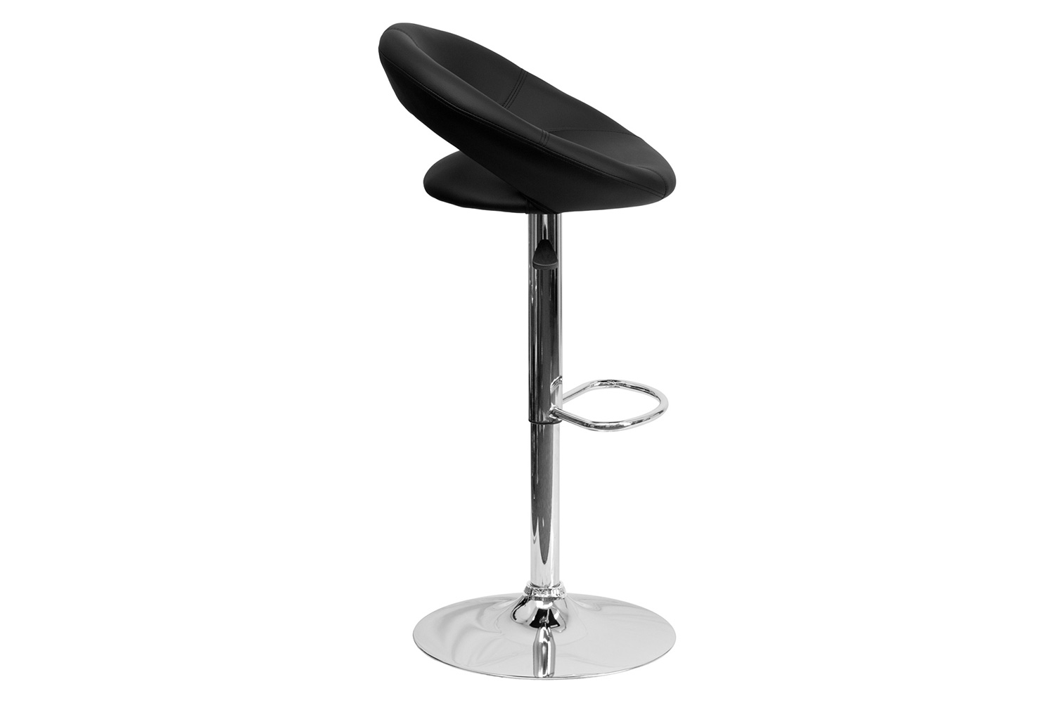 BLNK Brook Vinyl Rounded Orbit-Style Back Adjustable Height Bar Stool with Chrome Base - Black