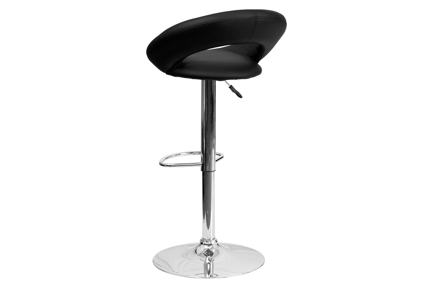 BLNK Brook Vinyl Rounded Orbit-Style Back Adjustable Height Bar Stool with Chrome Base - Black
