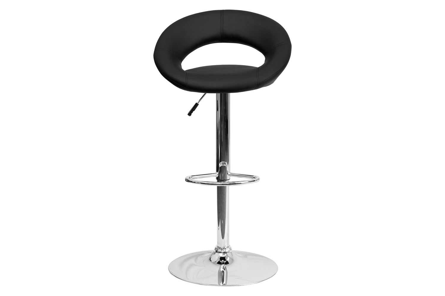 BLNK Brook Vinyl Rounded Orbit-Style Back Adjustable Height Bar Stool with Chrome Base - Black