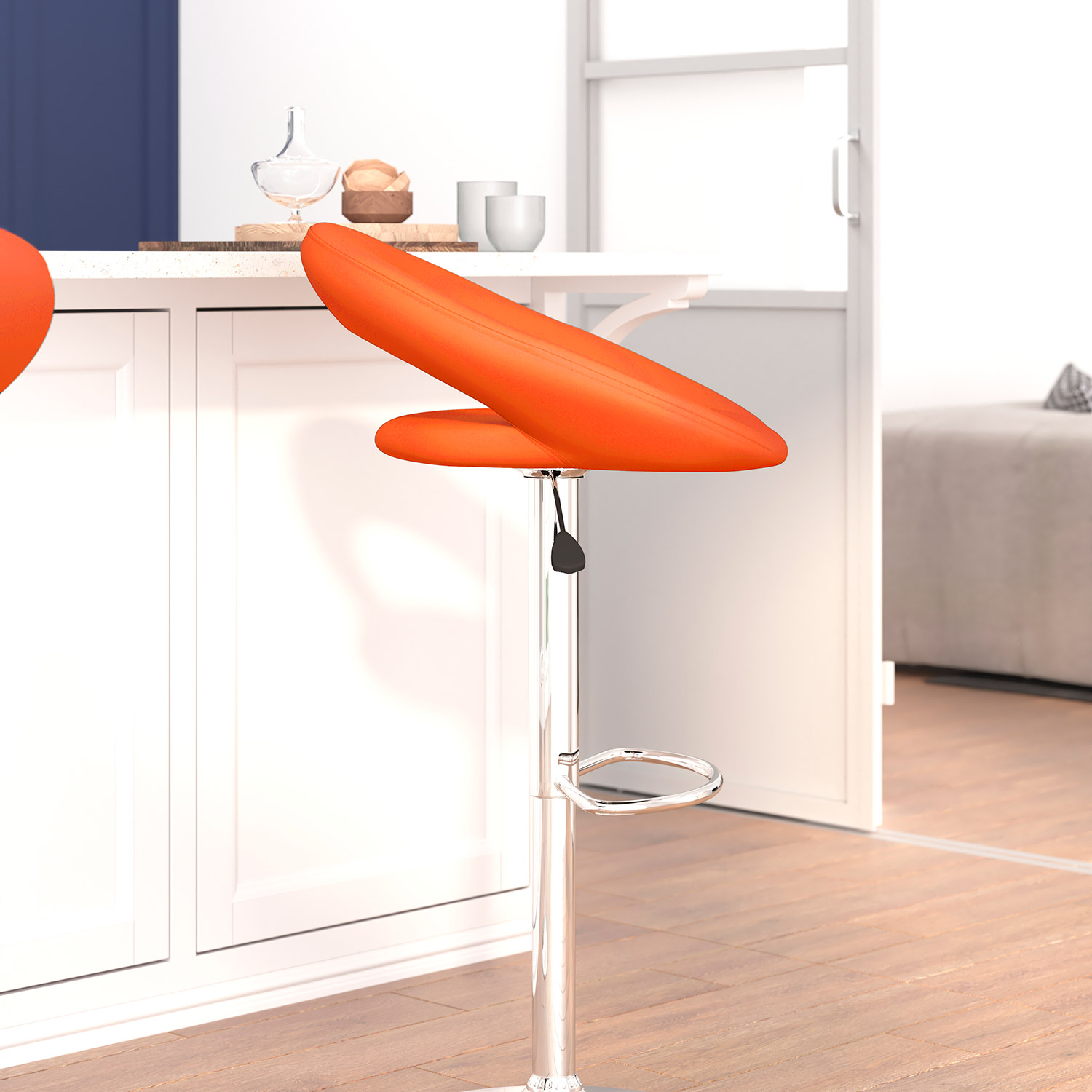 BLNK Brook Vinyl Rounded Orbit-Style Back Adjustable Height Bar Stool with Chrome Base - Orange