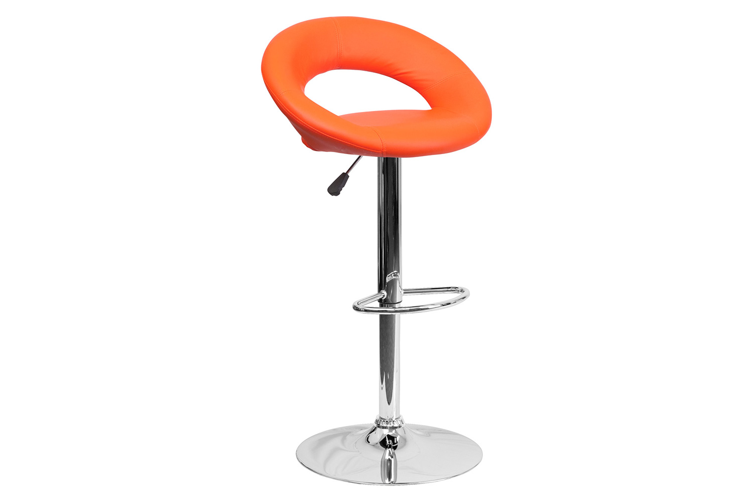 BLNK Brook Vinyl Rounded Orbit-Style Back Adjustable Height Bar Stool with Chrome Base - Orange