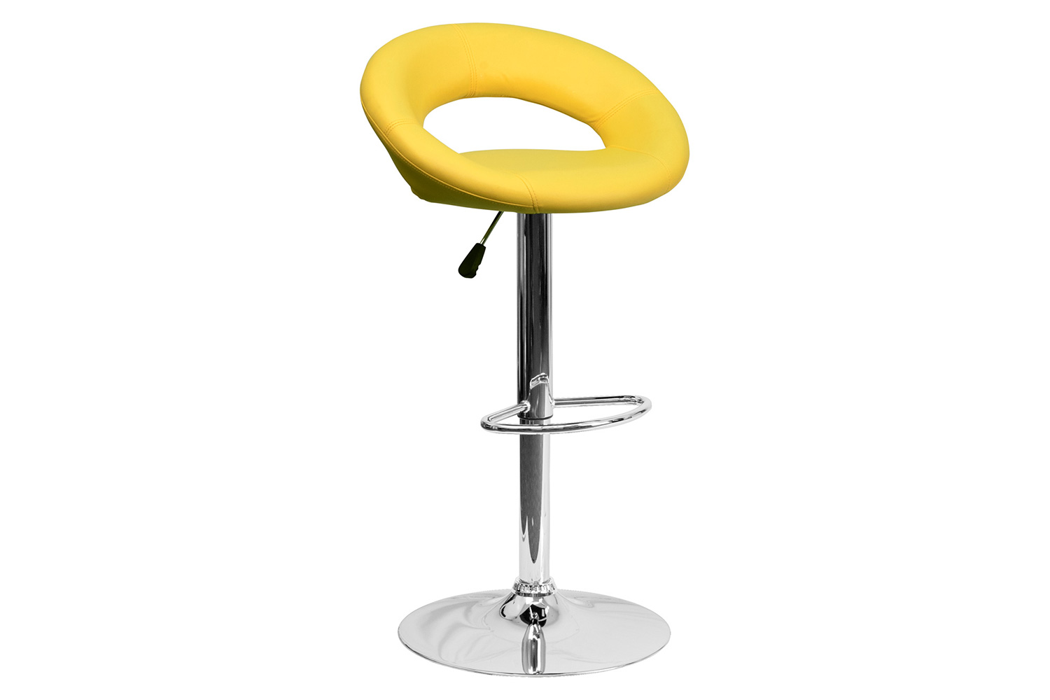 BLNK Brook Vinyl Rounded Orbit-Style Back Adjustable Height Bar Stool with Chrome Base - Yellow