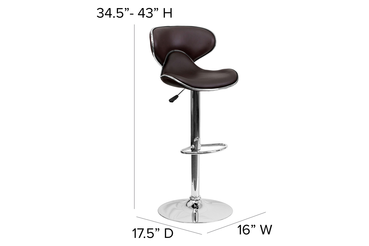 BLNK Devin Vinyl Cozy Mid-Back Adjustable Height Bar Stool with Chrome Base - Brown