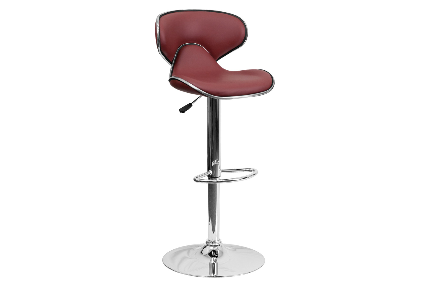 BLNK Devin Vinyl Cozy Mid-Back Adjustable Height Bar Stool with Chrome Base - Burgundy