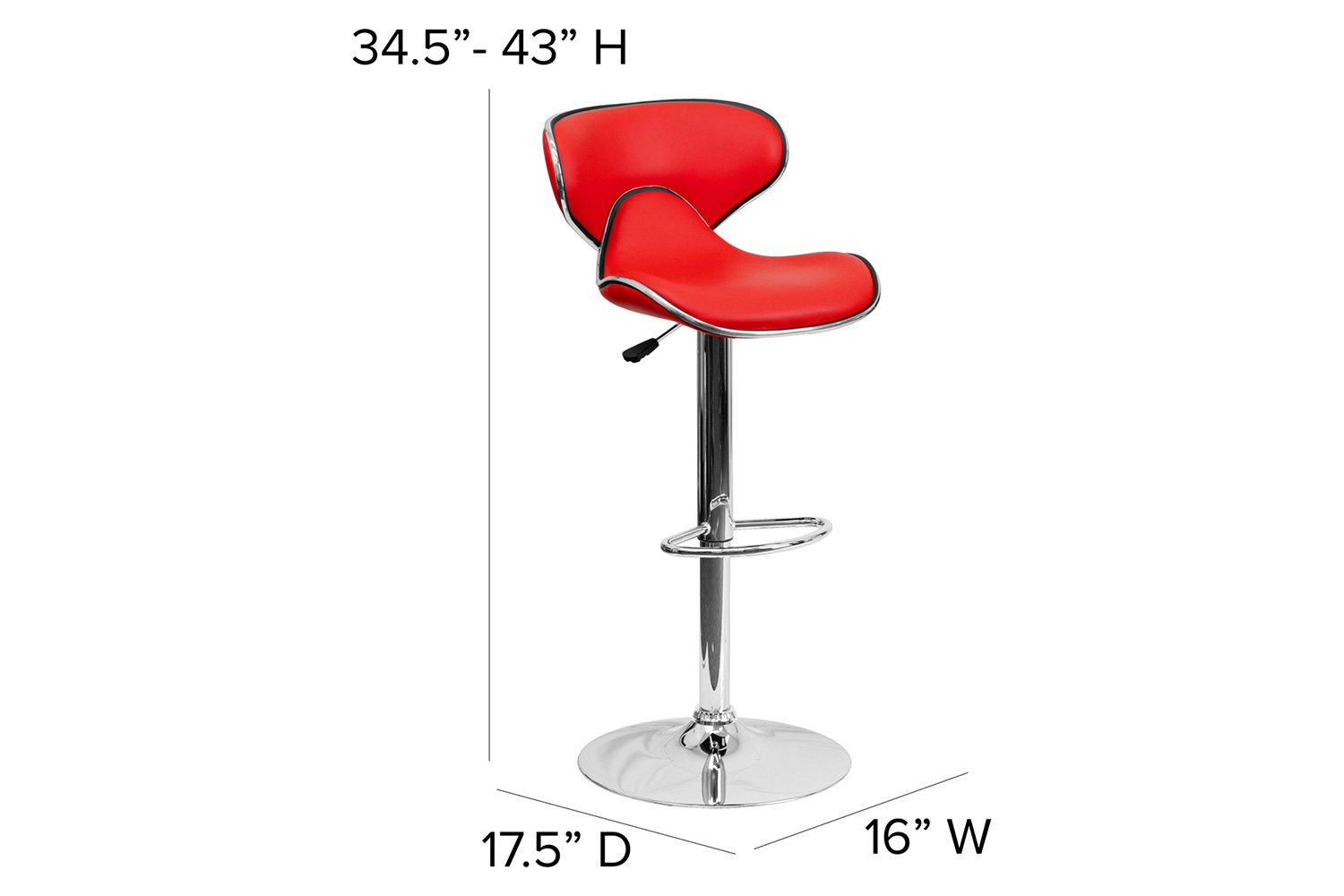 BLNK Devin Vinyl Cozy Mid-Back Adjustable Height Bar Stool with Chrome Base - Red