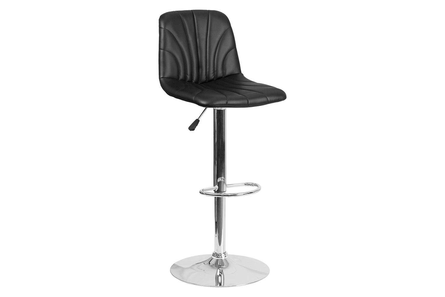 BLNK - Williams Black Vinyl Adjustable Height Bar Stool with Embellished Stitch Design and Chrome Base