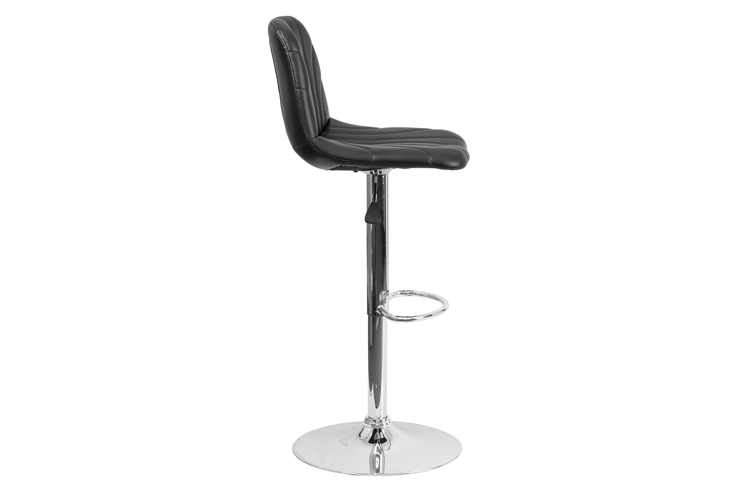 BLNK - Williams Black Vinyl Adjustable Height Bar Stool with Embellished Stitch Design and Chrome Base