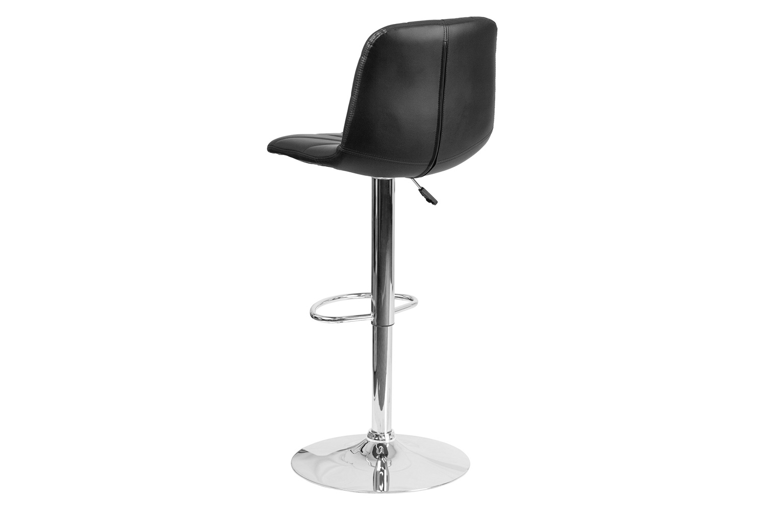 BLNK - Williams Black Vinyl Adjustable Height Bar Stool with Embellished Stitch Design and Chrome Base