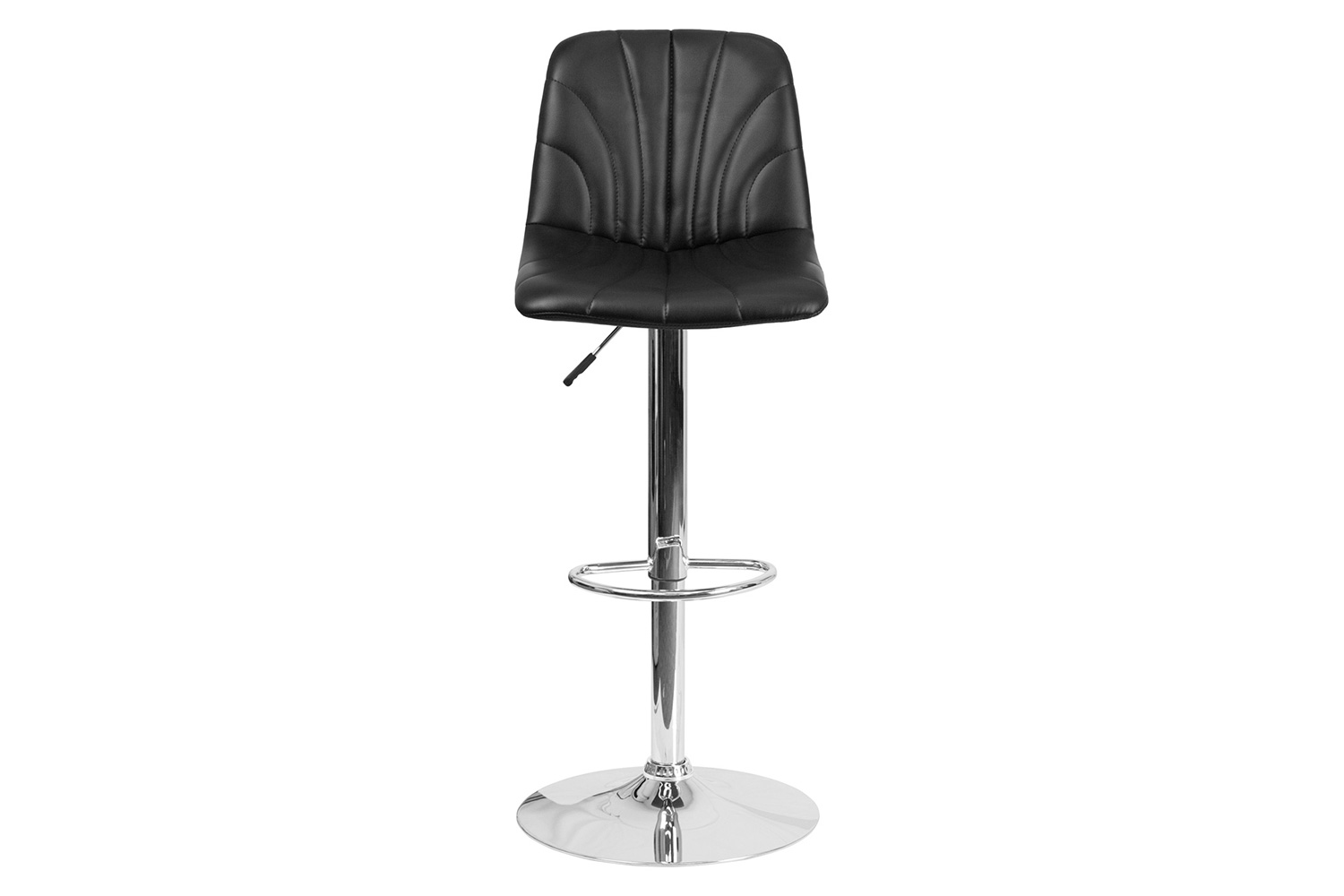 BLNK - Williams Black Vinyl Adjustable Height Bar Stool with Embellished Stitch Design and Chrome Base