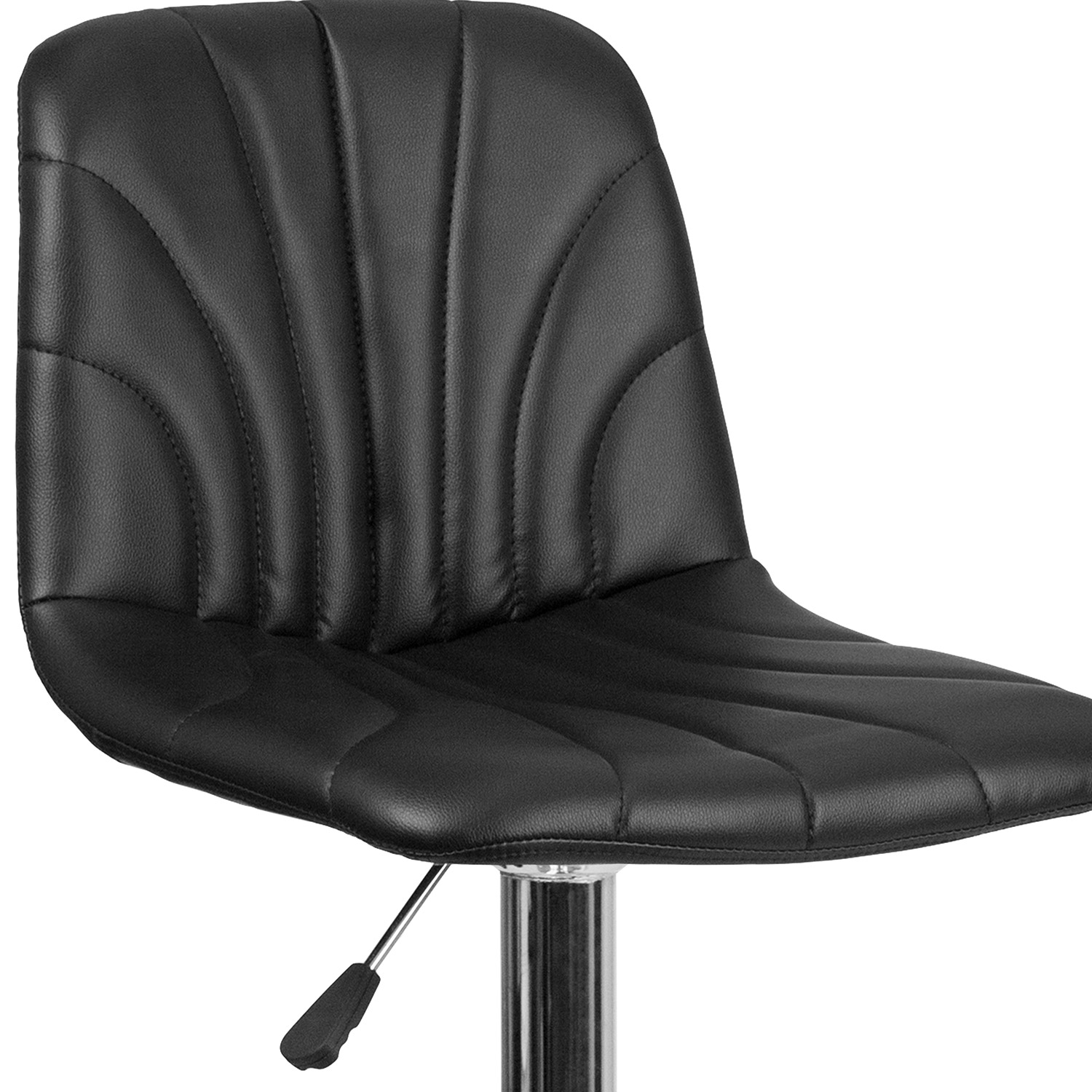 BLNK - Williams Black Vinyl Adjustable Height Bar Stool with Embellished Stitch Design and Chrome Base