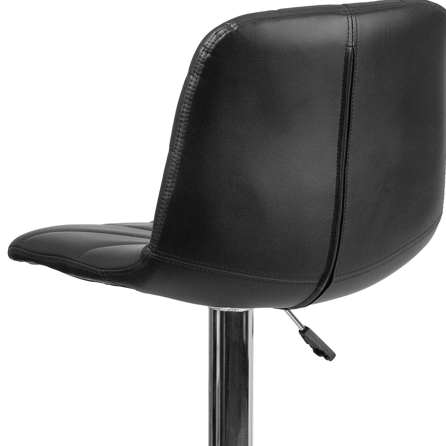BLNK - Williams Black Vinyl Adjustable Height Bar Stool with Embellished Stitch Design and Chrome Base