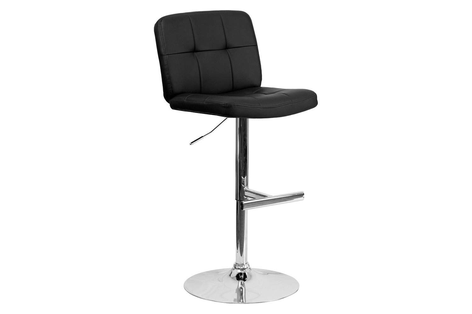 BLNK - Sterling Black Vinyl Adjustable Height Bar Stool with Square Tufted Back and Chrome Base