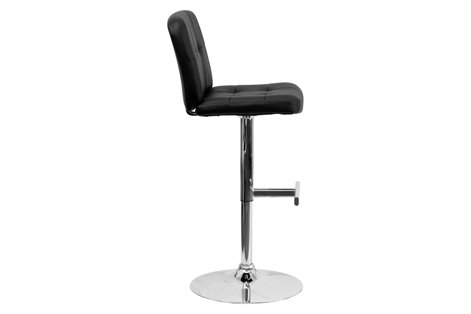 BLNK - Sterling Black Vinyl Adjustable Height Bar Stool with Square Tufted Back and Chrome Base