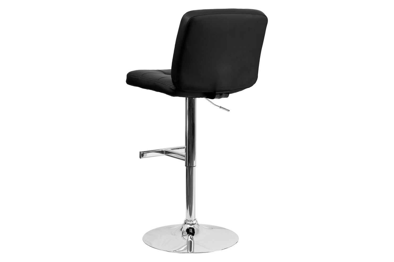 BLNK - Sterling Black Vinyl Adjustable Height Bar Stool with Square Tufted Back and Chrome Base