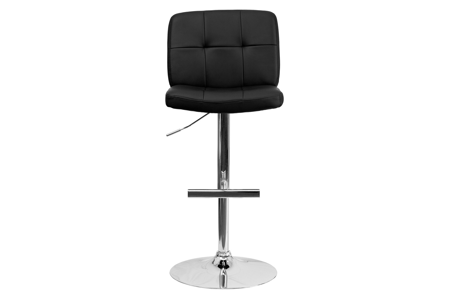 BLNK - Sterling Black Vinyl Adjustable Height Bar Stool with Square Tufted Back and Chrome Base