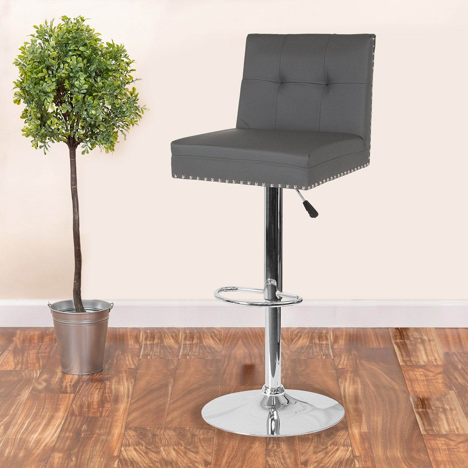 BLNK - Ravello LeatherSoft Adjustable Height Bar Stool with Accent Nail Trim