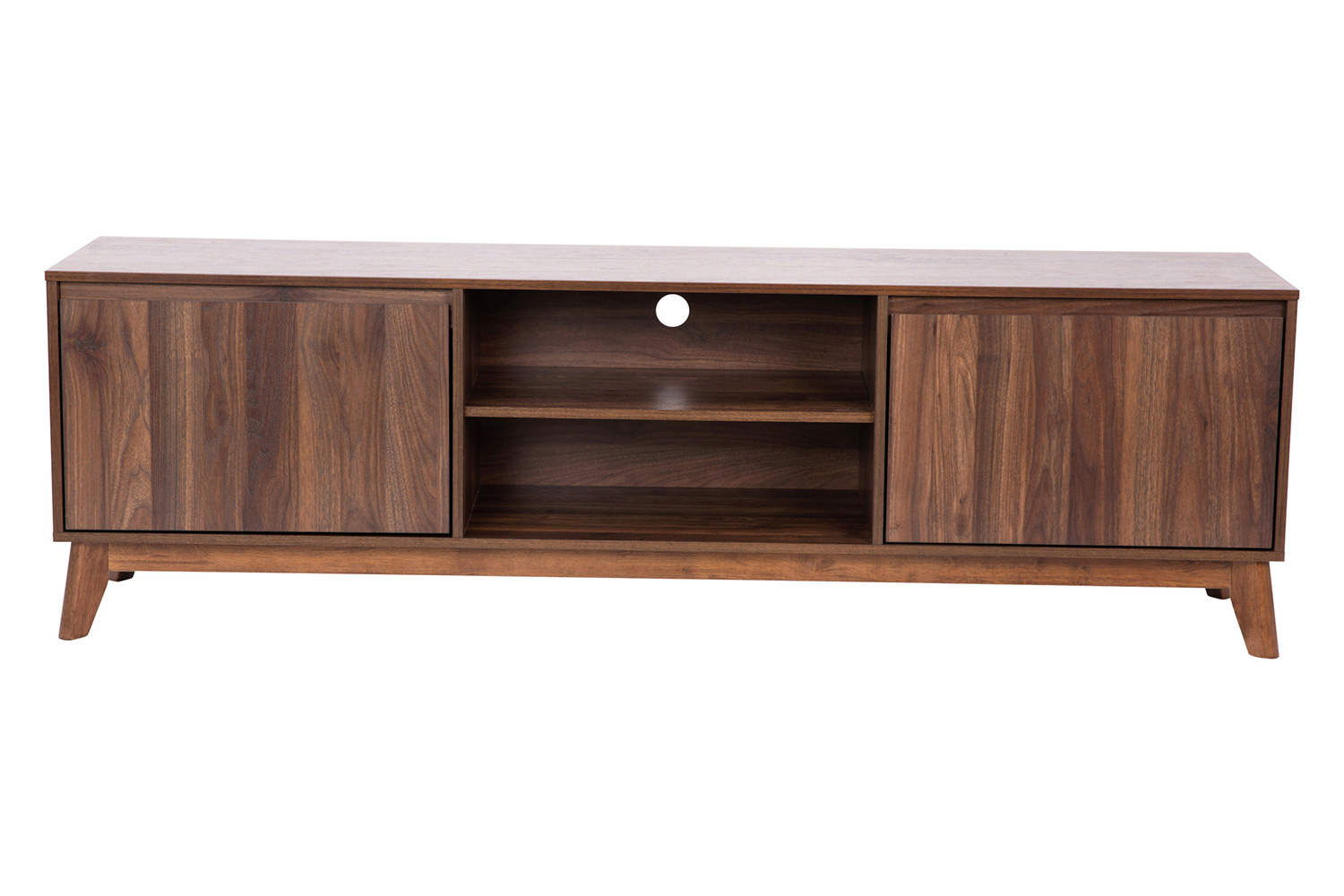 BLNK - Hatfield Mid-Century Modern TV Stand in Walnut for up to 65" TV's with Adjustable Center Shelf and Dual Soft Close Doors