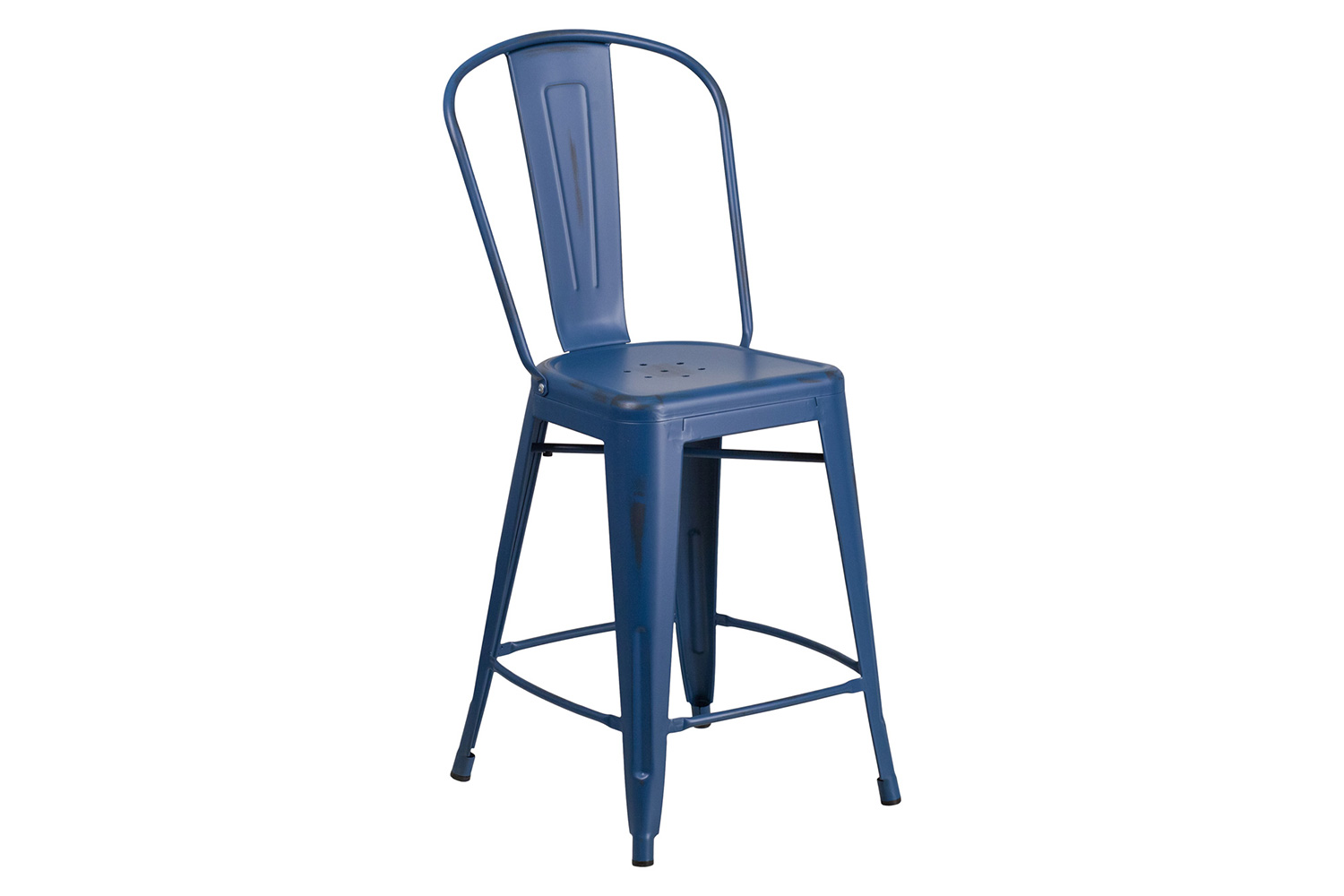 BLNK Carly Commercial Metal Distressed Indoor-Outdoor Counter Height Stool - Antique Blue