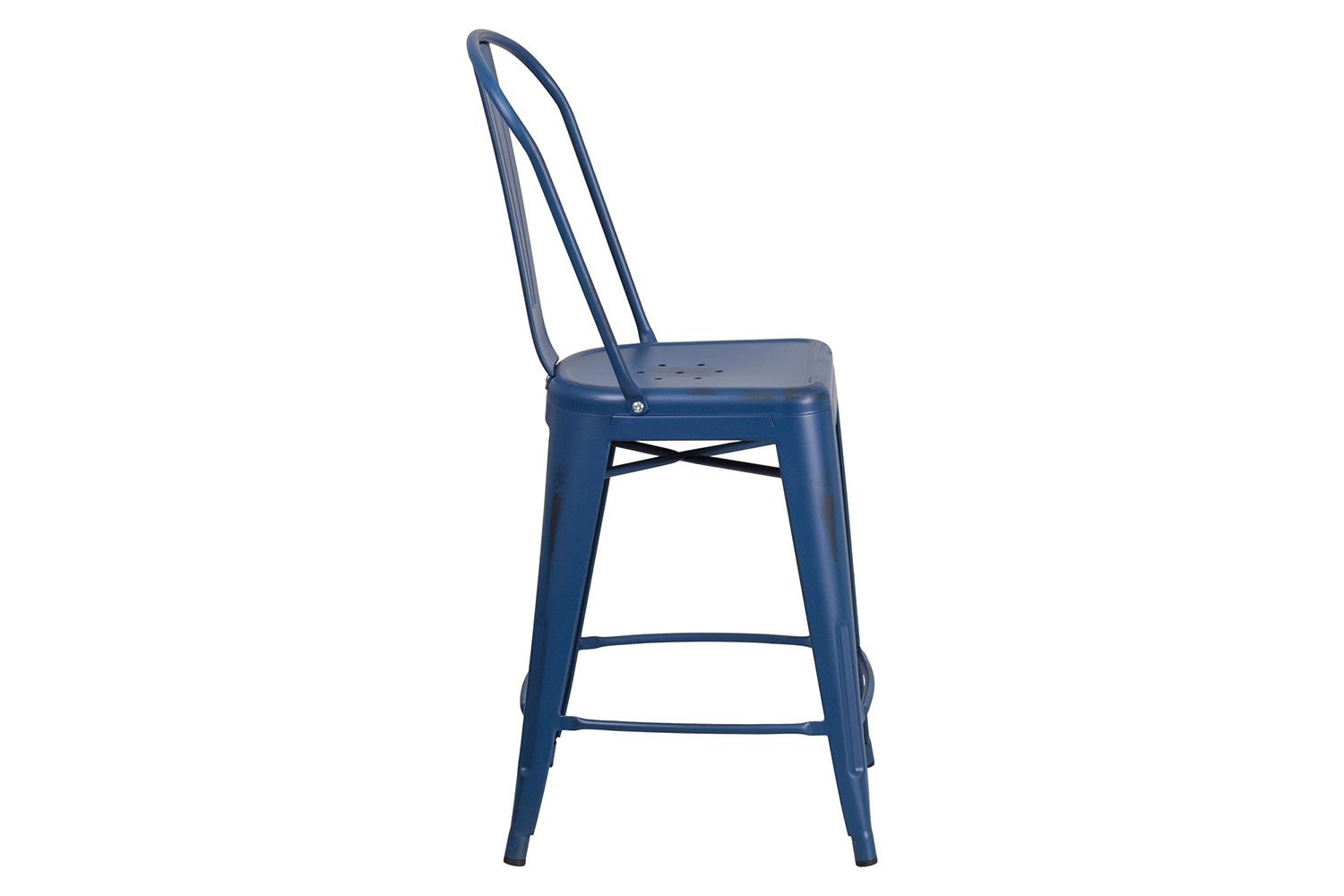 BLNK Carly Commercial Metal Distressed Indoor-Outdoor Counter Height Stool - Antique Blue