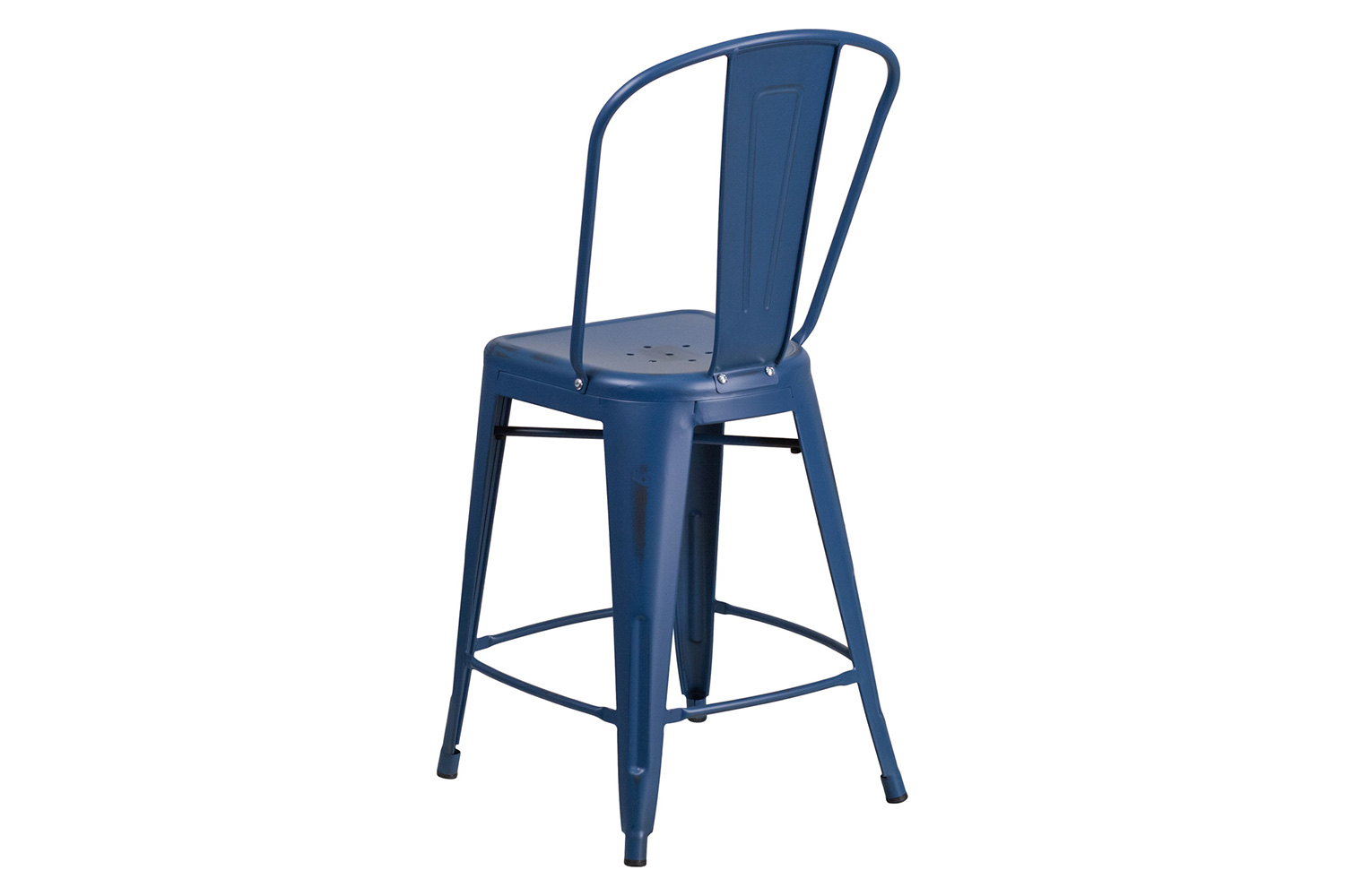 BLNK Carly Commercial Metal Distressed Indoor-Outdoor Counter Height Stool - Antique Blue