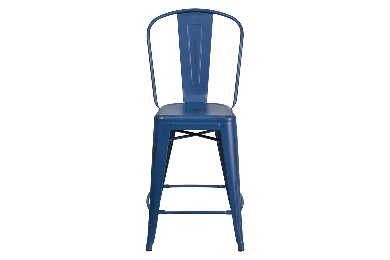 BLNK Carly Commercial Metal Distressed Indoor-Outdoor Counter Height Stool - Antique Blue