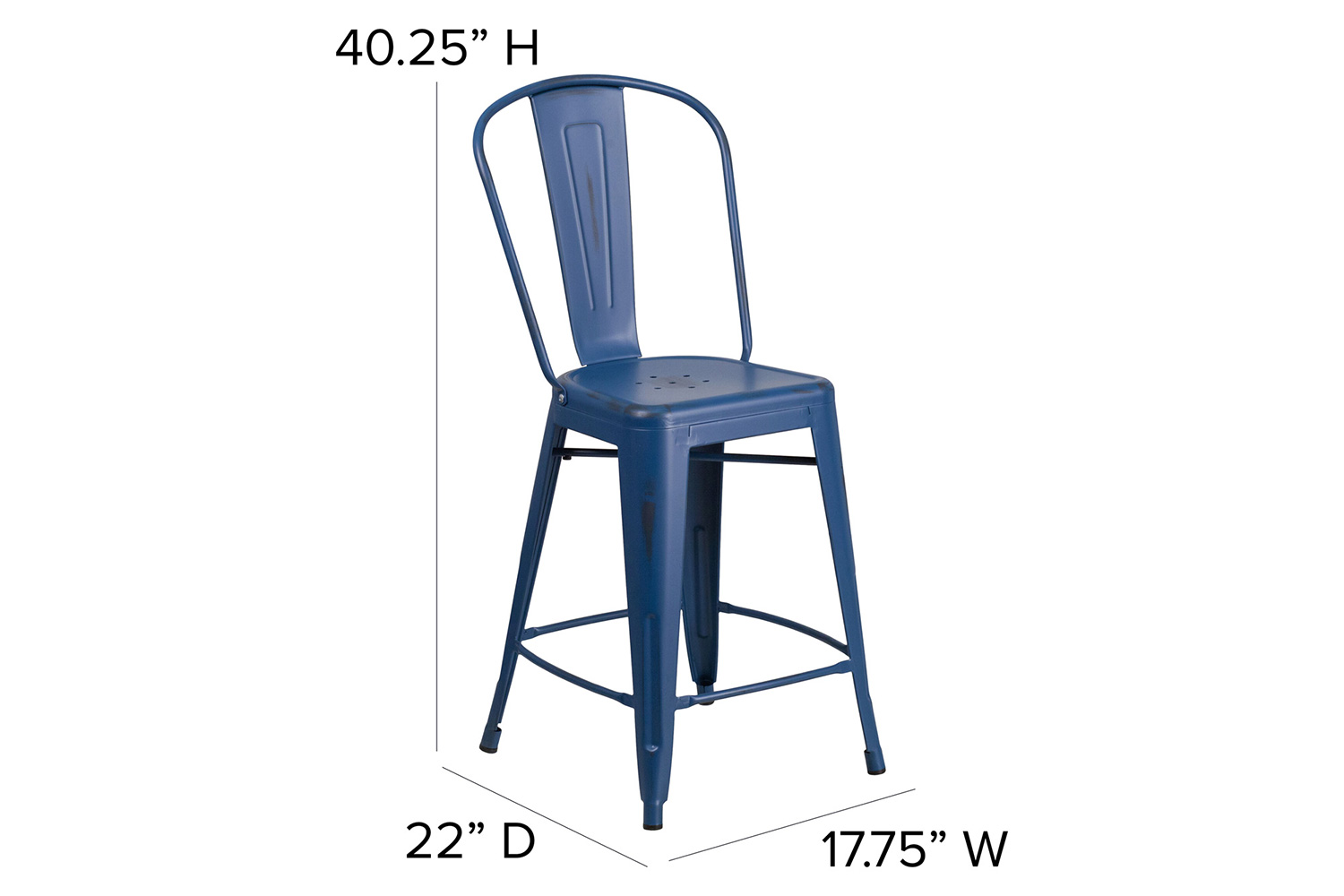 BLNK Carly Commercial Metal Distressed Indoor-Outdoor Counter Height Stool - Antique Blue
